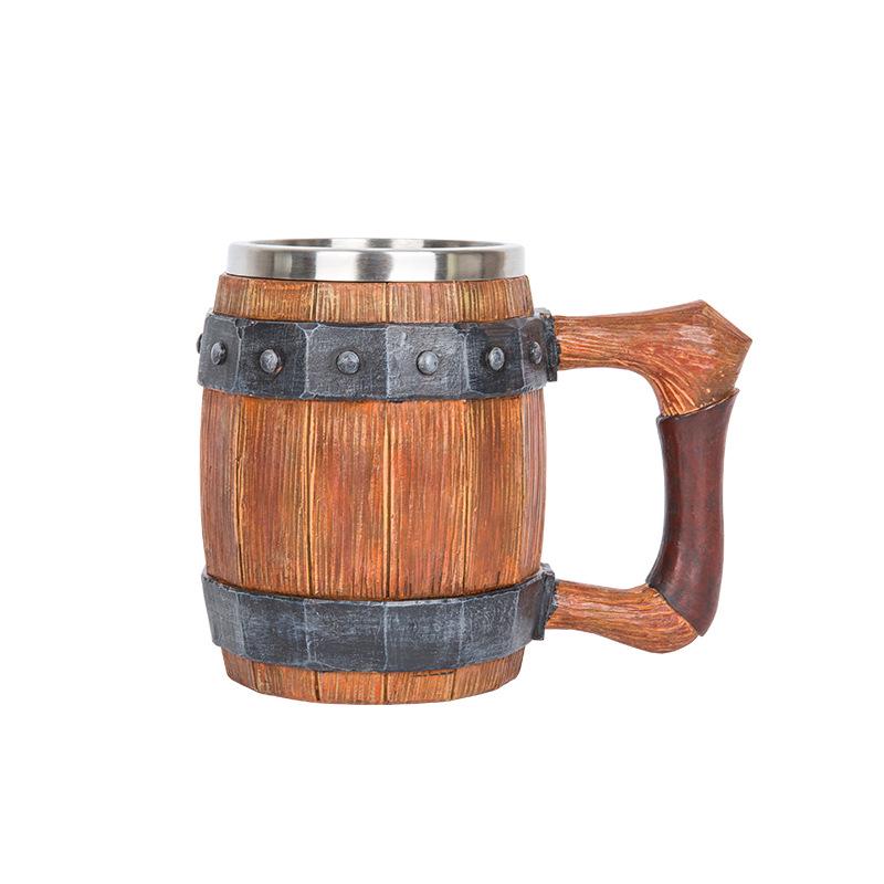Creative Handmade Wooden Barrel-Style Stainless Steel Beer Mug, Large Capacity
