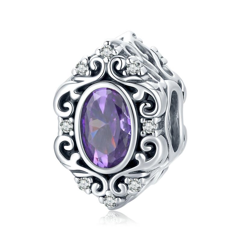 WOSTU 925 Silver Dreamy Purple Heart Charms Safety Chain Space Jewelry Beads Fit Bracelet DIY Bangle For Women