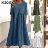 Fashion Summer Spring Solid Color Print Short Sleeve O-Neck Casual Dresses