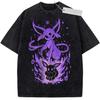 T Shirt Sports T Shirt Short Sleeve T Shirt Black Unisex Pure Cotton Washed Vintage Pokemon Eevee and Espeon Purple Flame Print