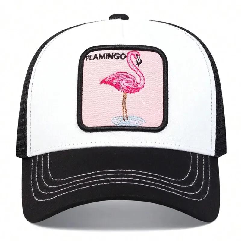 Unisex Flamingo Patch Embroidery Baseball Net Caps Spring Summer Outdoor Sunscreen Hat Adjustable Casual Trucker Hats