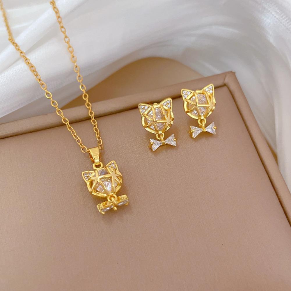 Modisches Elegantes Leichtluxuriöses Vollzirkon Exquisites Elementstil Kupfer Mikro-Inlay Ohrringe Halsketten Set