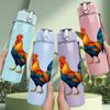 1PC Rooster Chicken Portrait 750ml Color Plastic Sports Water Bottle Leakproof Flip Straw Lid Suitable for Sports Office Home Use