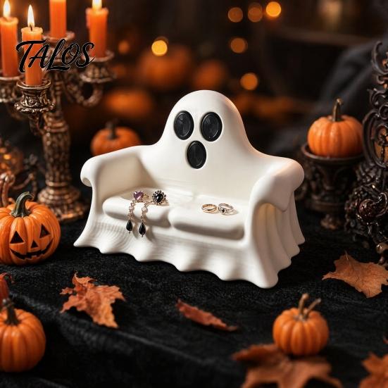 Festive Halloween Home Decor Jewelry Tray, 3D Printed Ghost Pumpkin Couch Shaped Trinket Dish, Party Gothic Small Decorative Dish for Rings