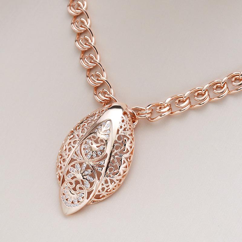 Ovanlig Hyperbol Ihålig Blomma Stort Hänge För Kvinnor Mode Roseguld Färg Naturlig Zirkon Halsband Vintage Smycken