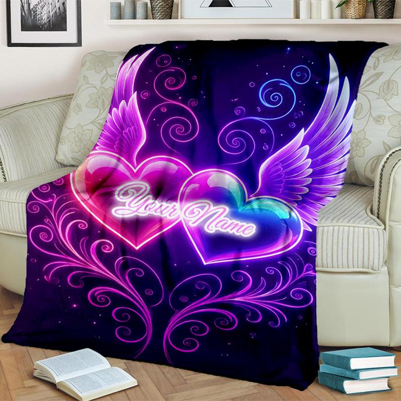 1PC Custom Name Hearts Art Flannel blankets Patterns Throw Blanket All-Season Soft Gift for Couch, Bed, Camping gifts