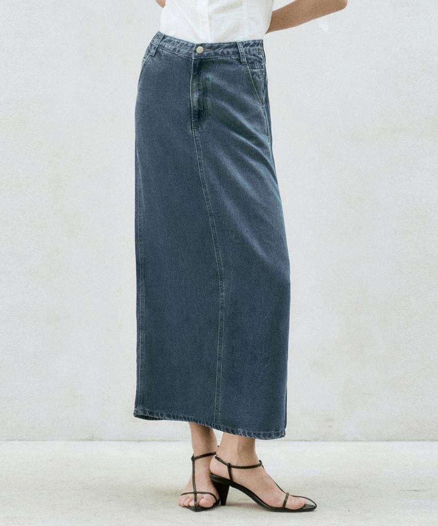 Rie Washed Denim Midi Skirt