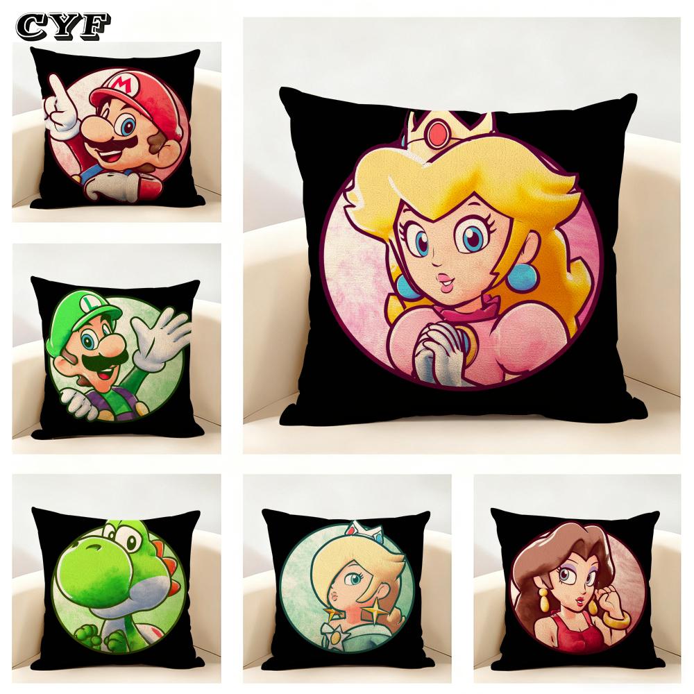 Cuscino Personaggi Serie Mario Decorazione Casa Copricuscino per Divano in Lino: Delicato sulla pelle e traspirante con cerniera invisibile