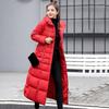 Winter Cotton Jacket Detachable Hood Neck Protection Long Sleeves Pockets Knee Length Zipper Closure Padded Coat Solid Color Windproof Outwear Parka