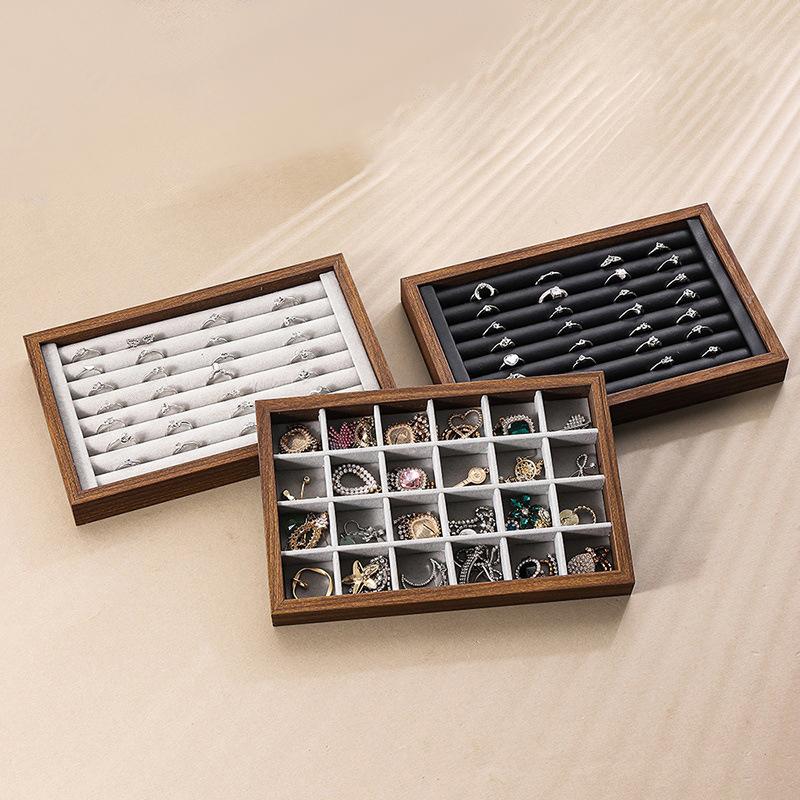 1PC Jewellery Tray Display Velvet Large Capacity Walnut Box Jewellery Storage Multi Style