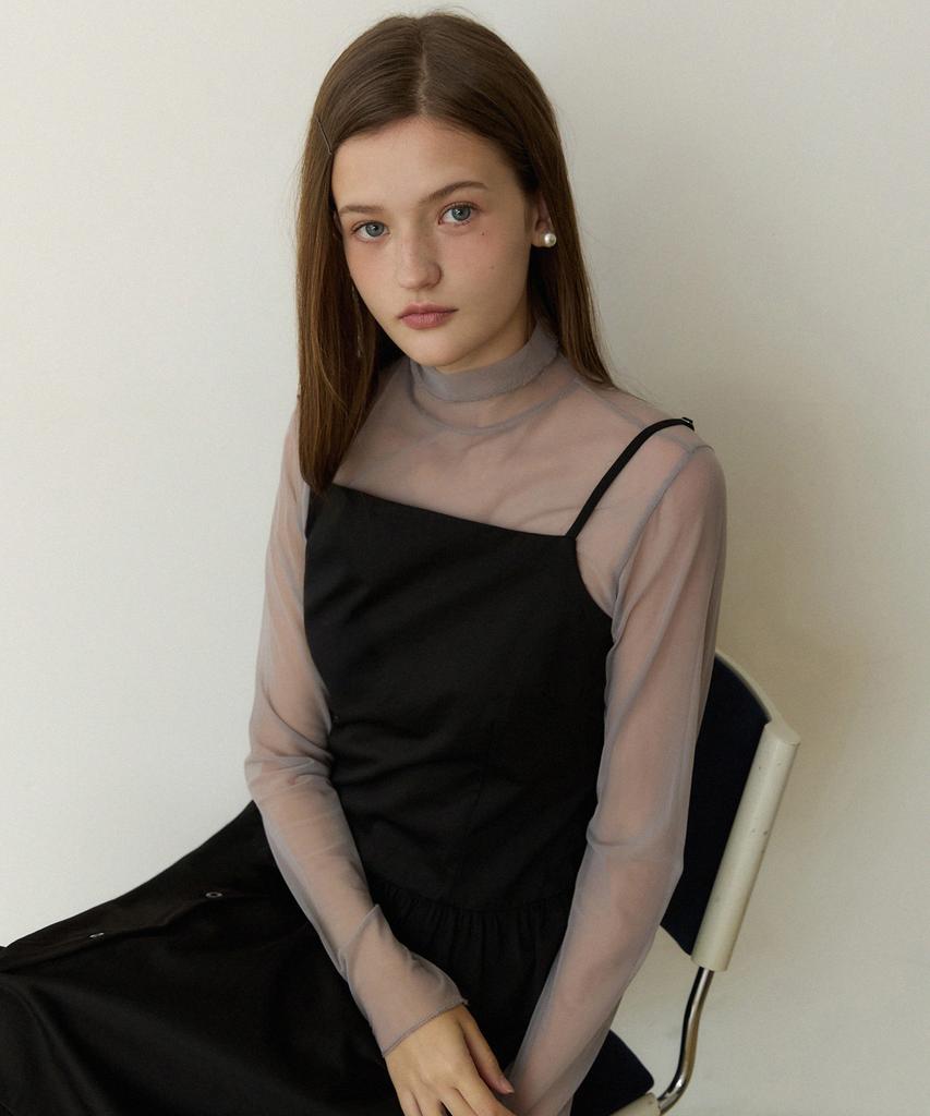 Adowl Thin Line Raw Rise Button Long Dress - Black