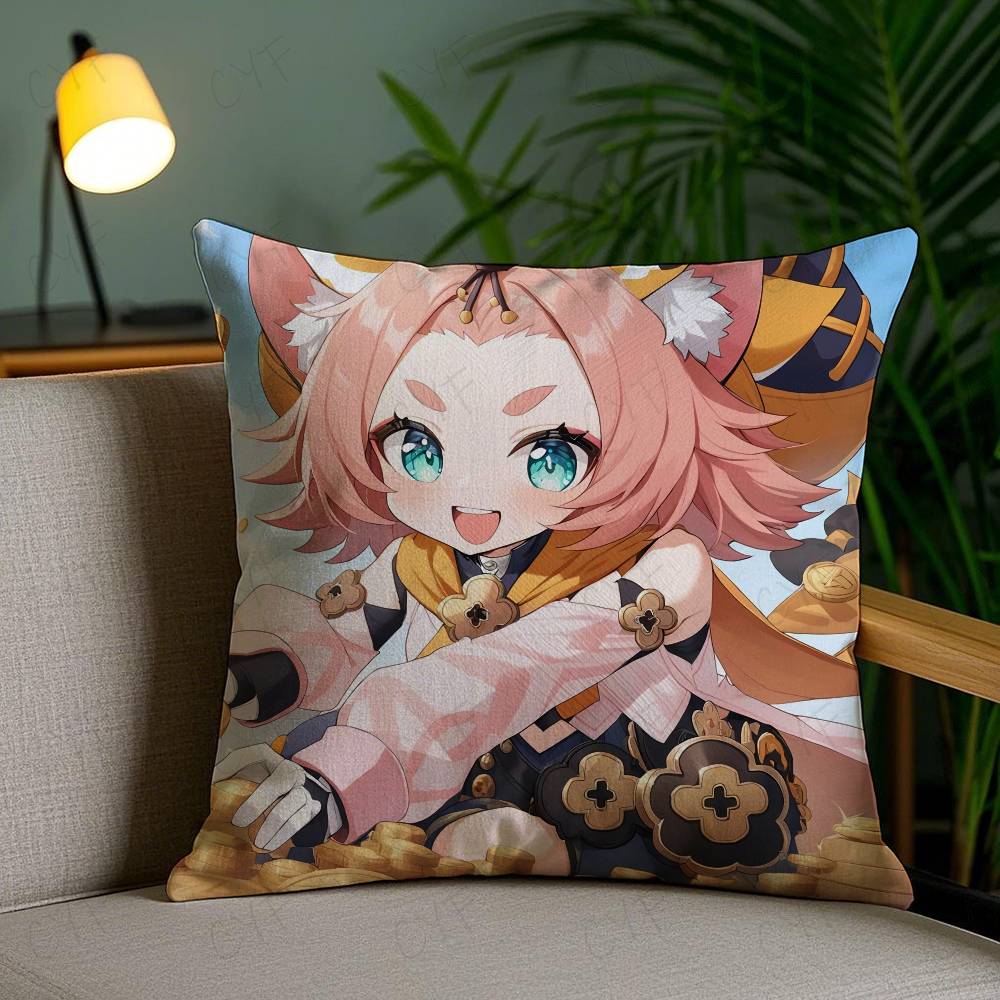 Hot Games Genshin Impact Pillow Case Custom Printed Brushed Fleece Pillow, Baby Skin-Touch, Eco-Friendly Dye-Sublimation Cushion