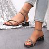 Elegant Square Toe Medium Heel Woman's Sandals Women Summer 2026 Luxury Rhinestore Strap Sandals Plus Size