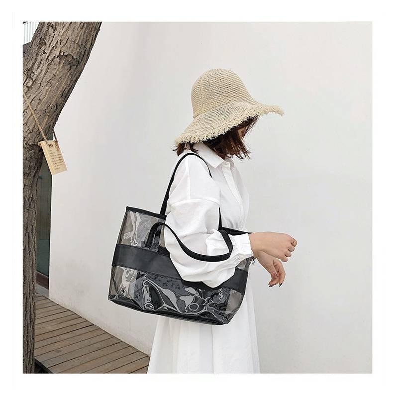 Stylish Pvc Transparent Jelly Beach Bag Waterproof Shoulder Bag In Rose Red Blue Gold Brown