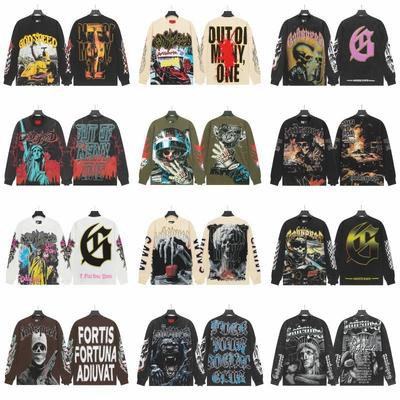 Unisex Vintage Skull Print Washed Cotton Long Sleeve Hoodie Streetwear Loose Fit