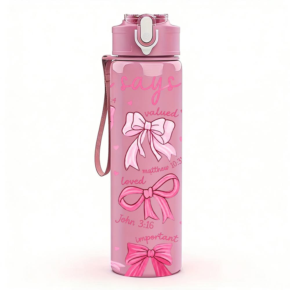 1PC Multiple Pink Bow Pattern Graphic,750ml Color Plastic Sports Water Bottle,Leakproof Flip Straw Lid,Suitable for Sports Office Home Use