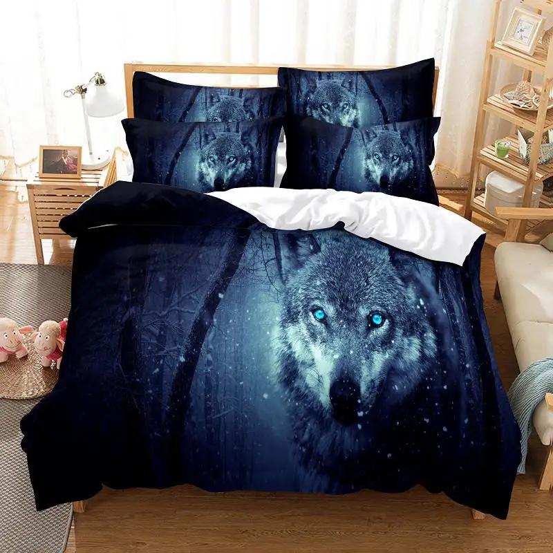 Wolf Duvet Cover Set Wolf with Mechanical Eye Bedding Set for Kid Teens Adults 3d Printing Queen King Size Polyester Quilt Cover