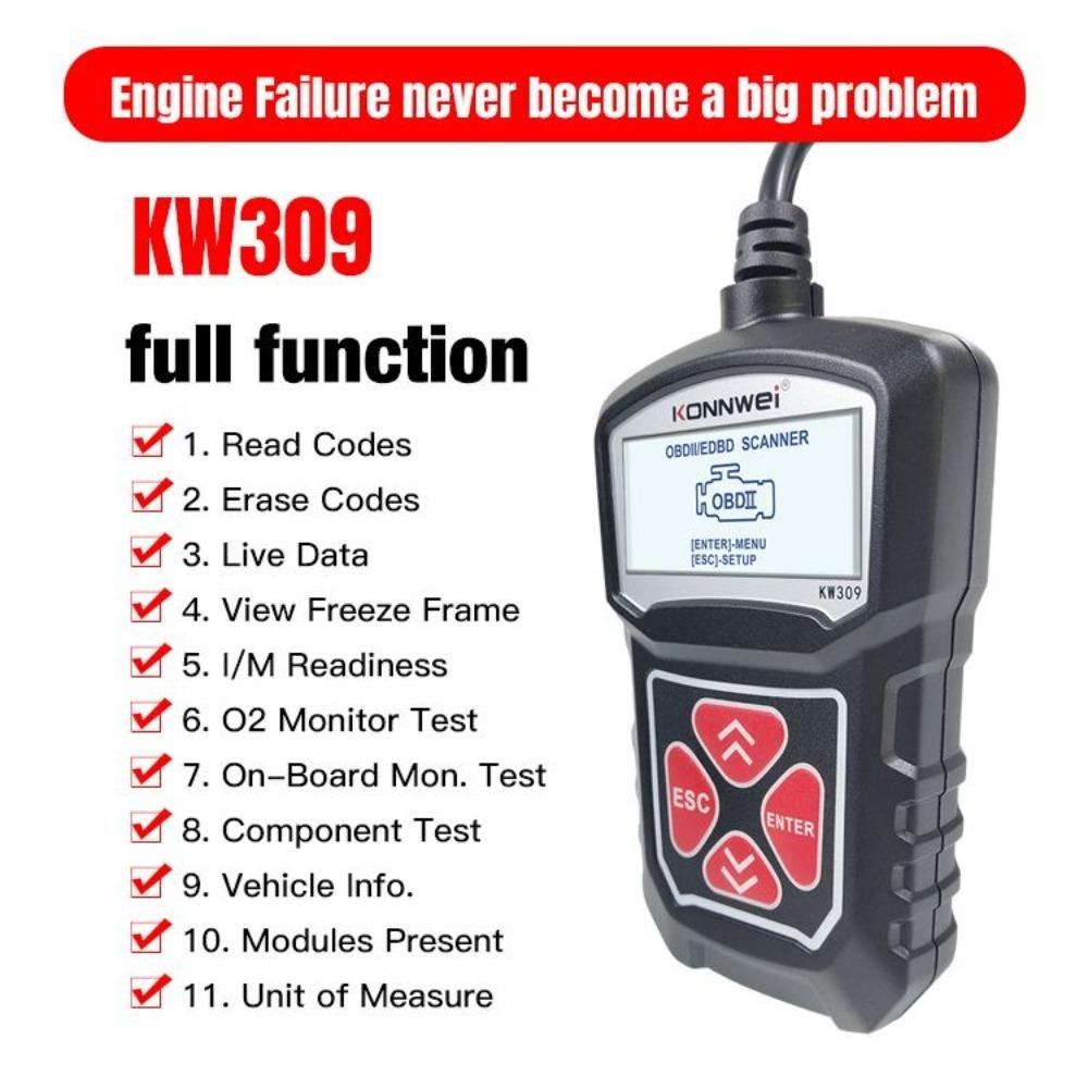 KONNWEI KW309 OBDII Scanner Cititor de coduri de eroare a motorului ELM327 Scaner auto OBD2 Scaner OBD pentru mașină Instrumente de diagnosticare pentru reparații