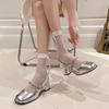 Medium Heel Mary Jane Shoes 2025 Spring New French Princess Silver Thick Heel Waterproof Table Single Shoes Women's Small Silver Shoes