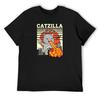 Funny Catzilla Kawaii Cat Kitten Lover Japanese Sunset T-Shirt Shirts Graphic Tees Anime T-shirt Mens Plain T Shirts