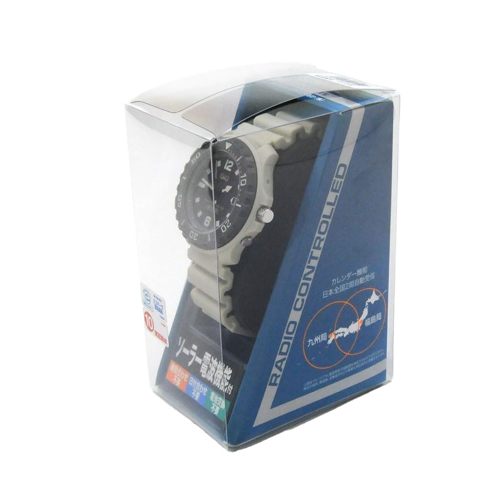 Citizen Q&Q Men's Analog Watch, Radio-Controlled, Solar Powered, Waterproof, Date Display, Urethane Band, D02A-005VK, Beige