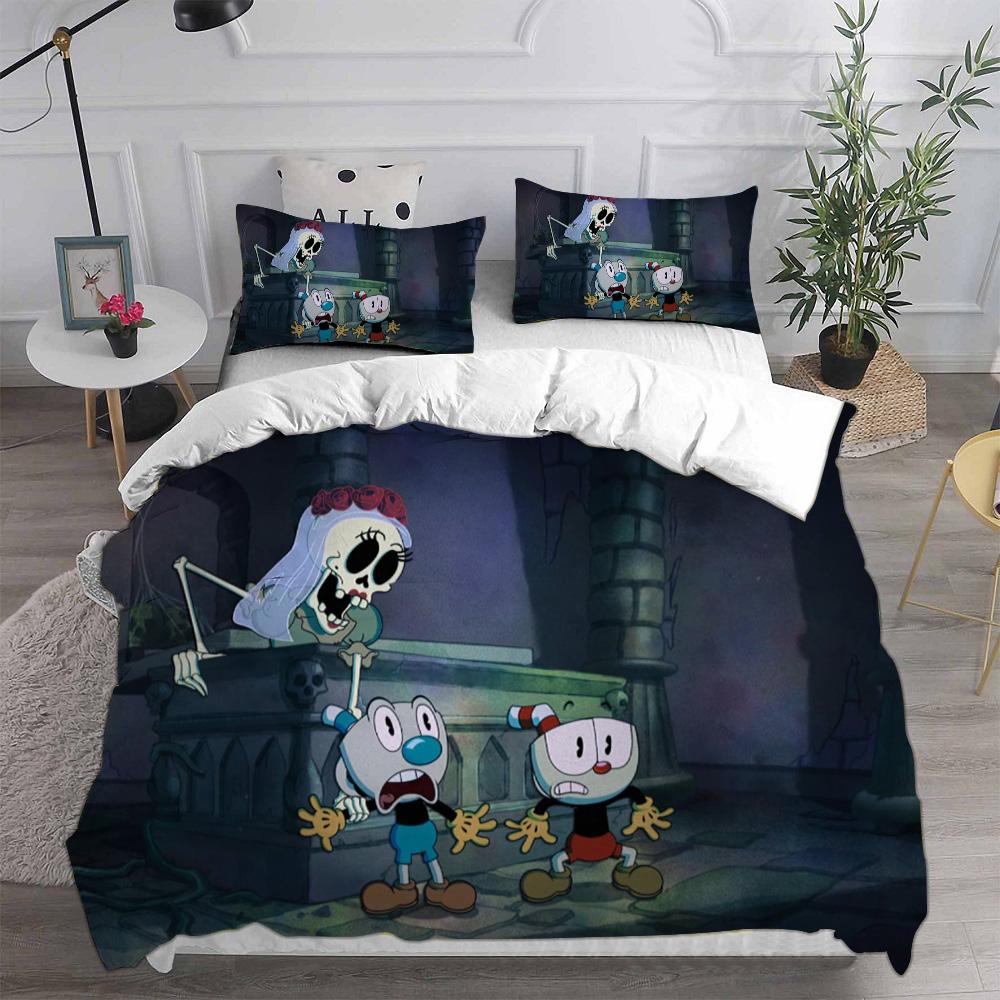 Nieuwe 3D Print Game Cartoon Cuphead Beddengoed Sets Dekbed Dekbedovertrek Bedovertrek Kussensloop 2-3 Stuks Sets Kinderen Volwassen Maat