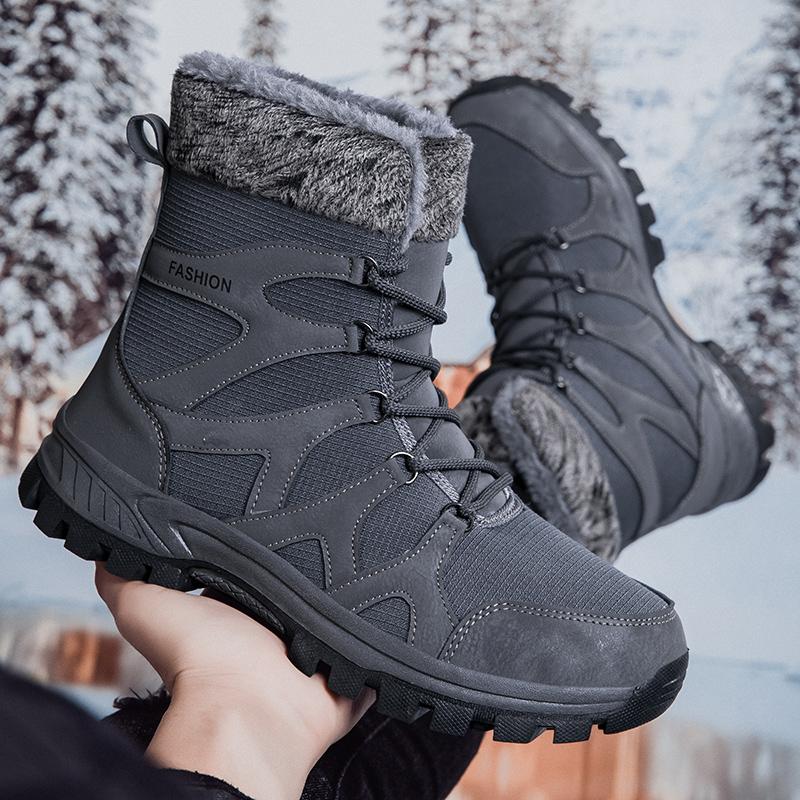 Men's Anti-slip Snow Boots Women Plush Winter Hiking Shoes Unisex Fur-lined Cotton Shoes Anti-collision Ankle Boots