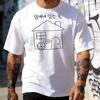 Cute Sketch Cat House Hangul Front Print T Shirt Casual Street Short Sleeve Top