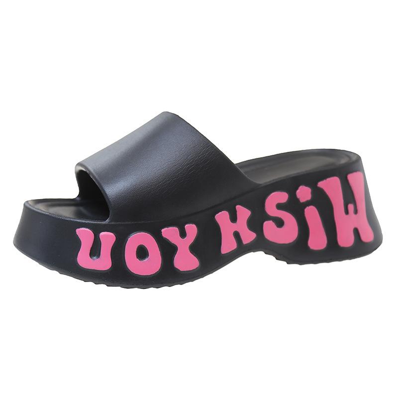 Platform Slide Sandals for Women - Outdoor, Height-Increasing, Fashionable, High-End, Anti-Slip, Letter Print, Beach Casual Sandals