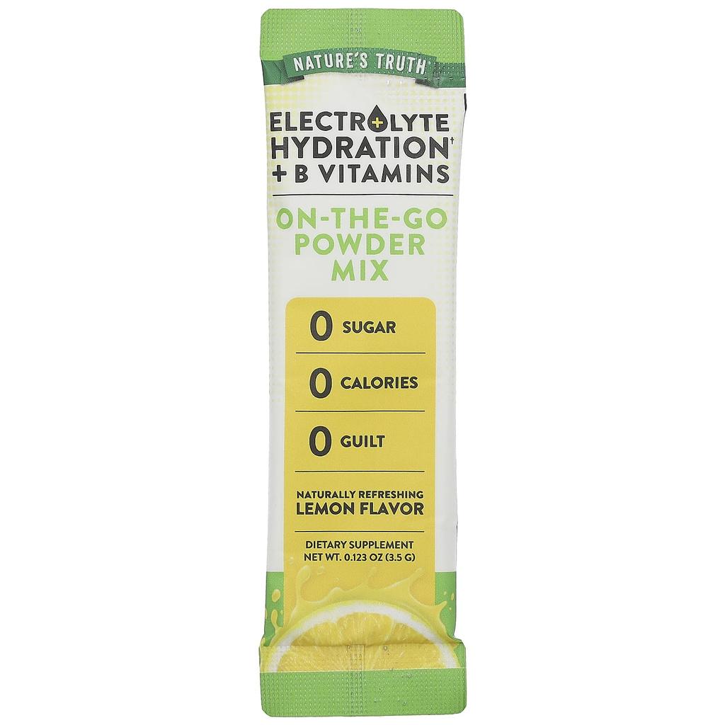 Nature's Truth Electrolyte Hydration + Vitamin B, Portable Powder Mix, Lemon, 10 Individual Stick Packs, 3.5G (0.123Oz) Each