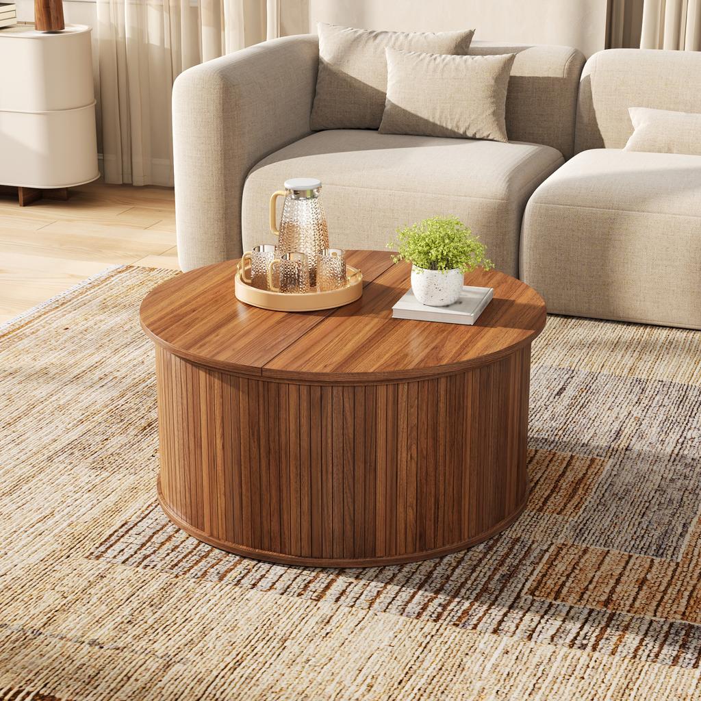 Couchtisch Wohnzimmertisch Couchtisch MDF Rund Höhenverstellbar Stauraum