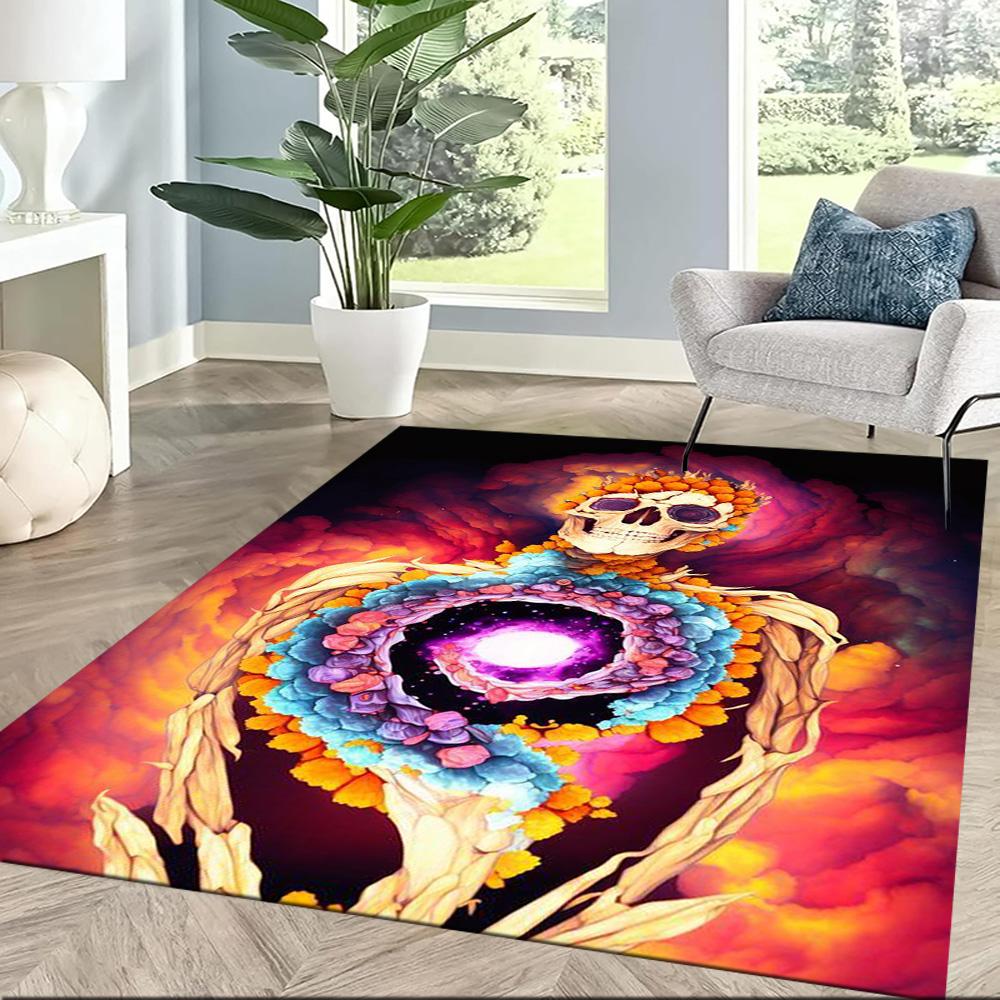 Colorful Skull Artwork Floor Mats for Living Room, Bedroom and Room Decoration Are Suitable for Gifts.