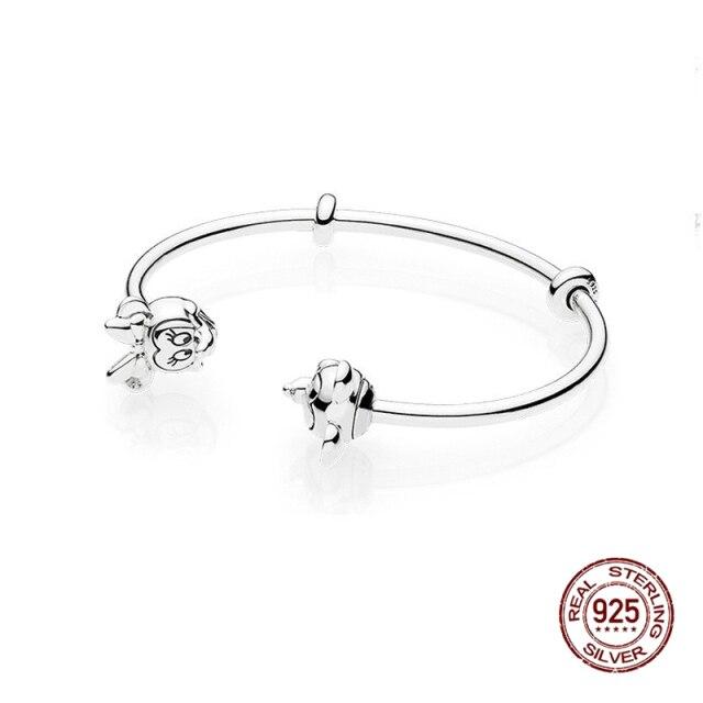Plata  Sterling Tone Bracelets Sterling Tone Heart Classic Open Wrist Bracelet Women Fit Original Charm Beads Jewelry Present