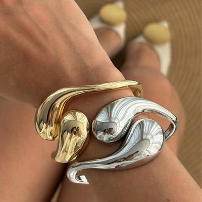 DIEZI Exaggerated Gold Silver Color Metal Water Drop Cuff Bangles Designed for Women Men Punk Fashion Geometric Bracelet Party Jewelry