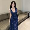French Blue Retro V-neck Suspender Dress Children's Summer New Seaside Vacation Temperament Dress
