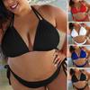 2 Pcs/Set Women Bikini Set Solid Color Halter Neck Straps Plus Size Women Swimwear Vacation Clothes