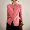 Spring Summer Waist Defining Cardigan Women Fashion Versatile Long Sleeve Top Round Neck Knit Coat
