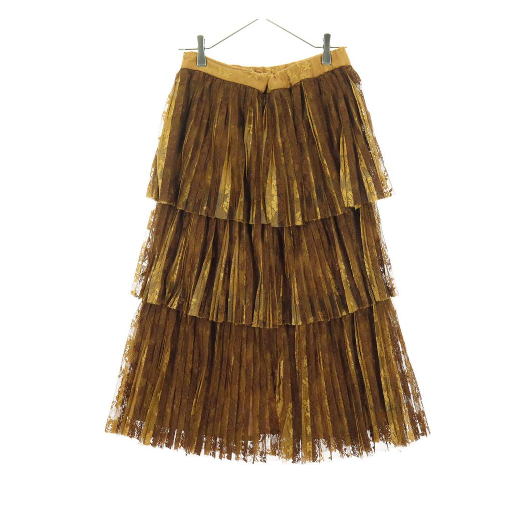 AMERI UNDRESSED Leaf Pattern Long Length Pleated Skirt Brown Back Zip Women Used