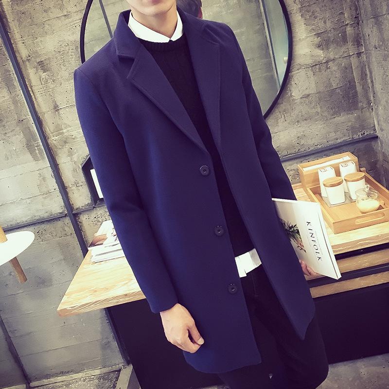 Heren Koreaanse Stijl Slim Fit Middellange Wollen Jas - Herfst/Winter Mode Trench Bovenkleding