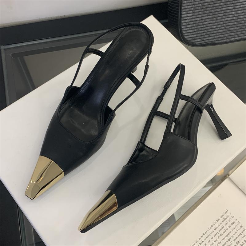 Jarní designové úzké páskové lodičky Dámské Sexy Splicing Špičatá špička Tenké Nízké podpatky Banketové Nazouváky Boty Zapatos Mujer