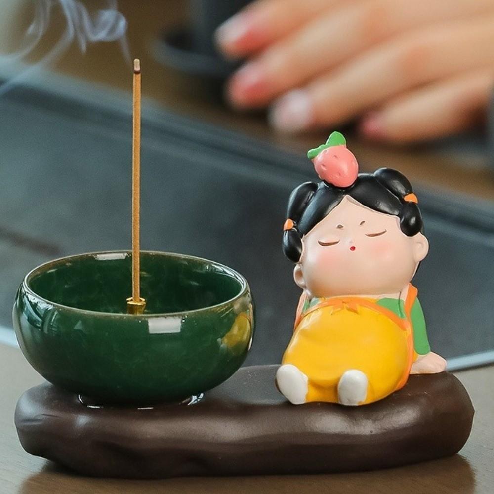 Creative Cartoon Girl Incense Burner Traditional Chinese Style Ceramic Incense Stick Holder Anti-slip Heat-resistant