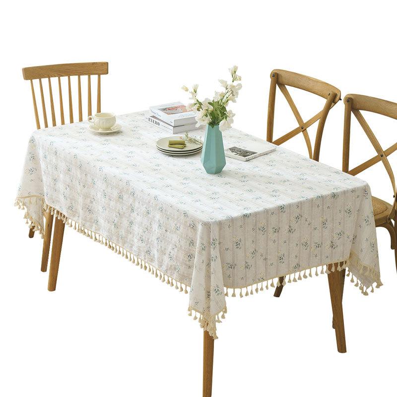 Daisy Tassels Cotton Linen Tablecloth,Tea Table Decoration,Rectangle Table Cover for Kitchen Wedding Dining Room,Daisy Tassels