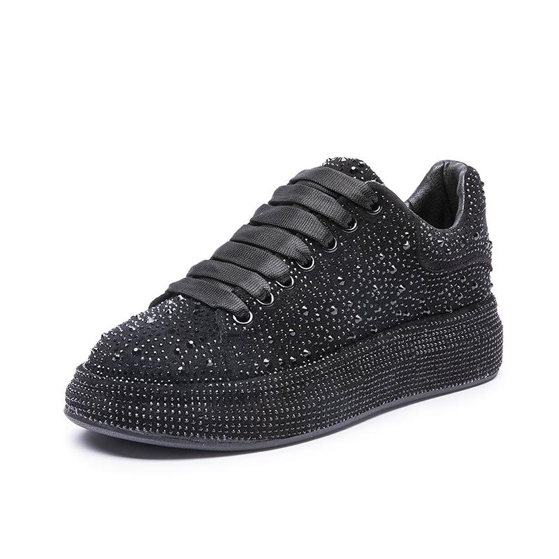 Fashion High Top Spring Black Women Shoes New Style Fashion 9.5CM Platform Shoes Platforms Sneakers Tide Shine Bling Rhinestone Shoes