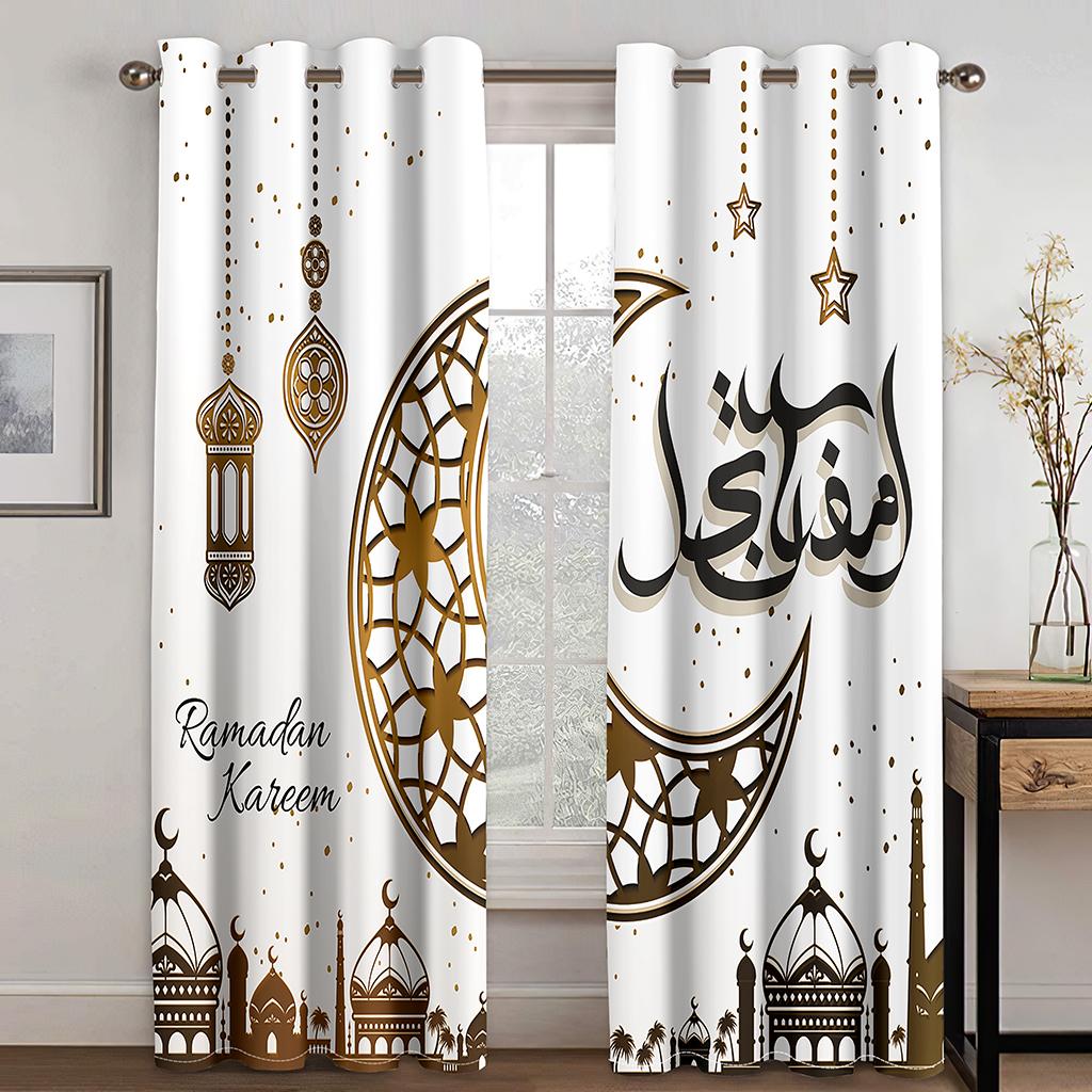 Ramadan Kareem Curtains Thin Shading Polyester Fiber Customized Print Curtains Suitable For Living Room Bedroom Kitchen Decor