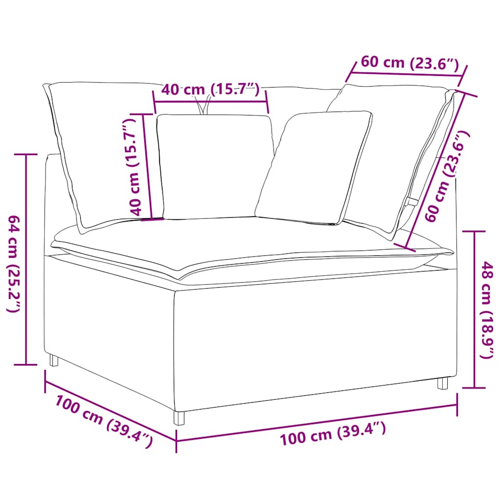 Modular Sofa Corner Module with Cushions Blue 100 Cm