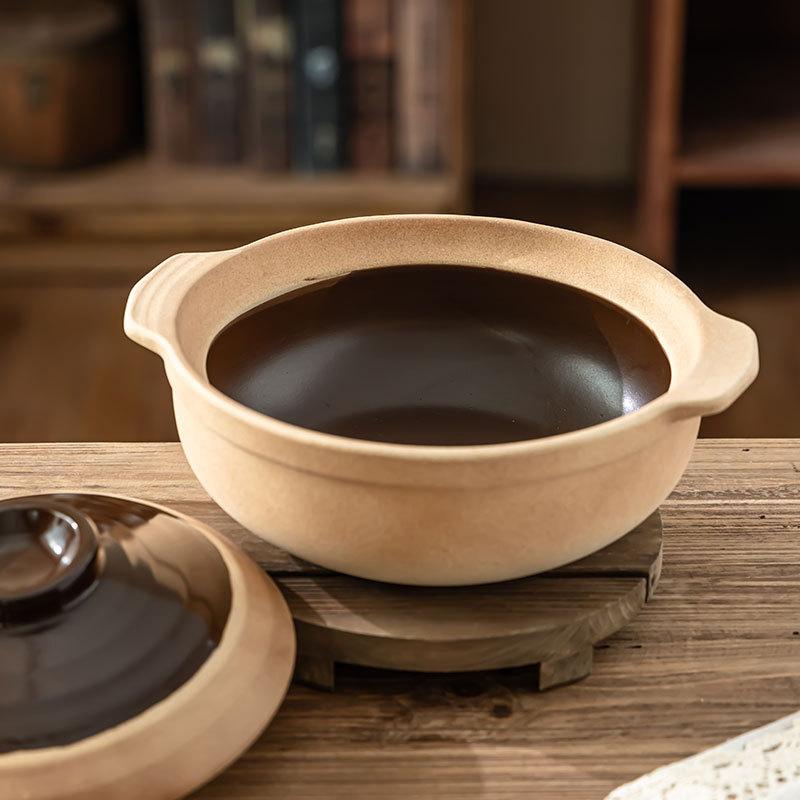 High Temperature Resistant Pot With Lid Soil Casserole Household Traditional Saucepan Practical Binaural Soup Pot Restaurant Rice Pot
