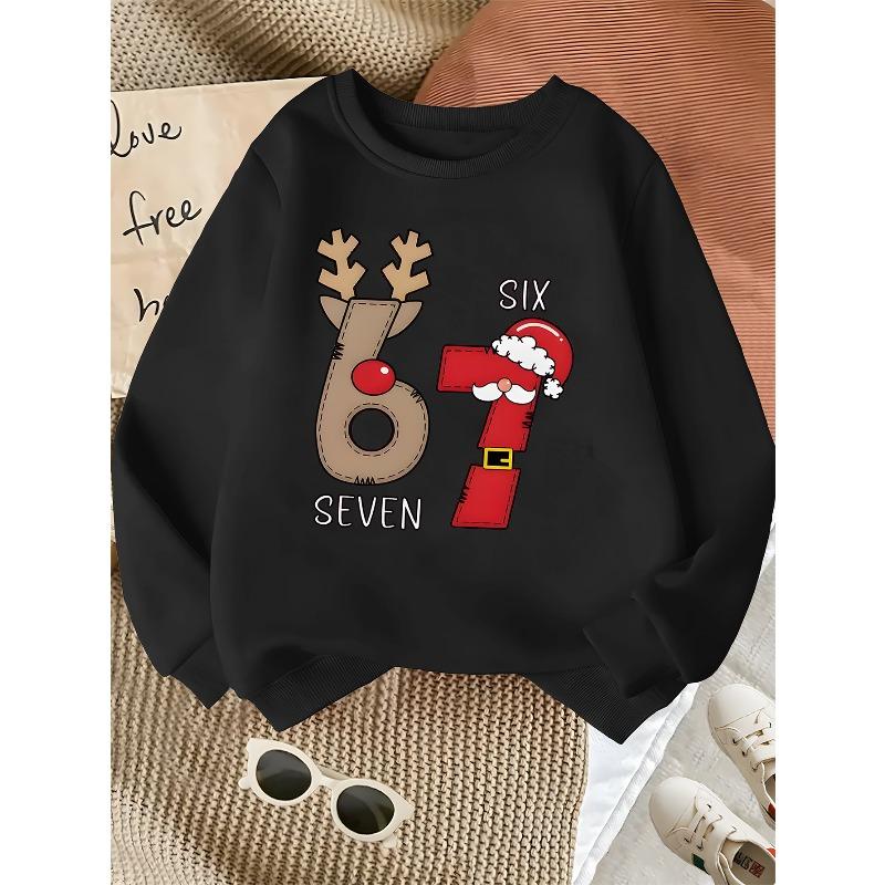 European sizes Kids' Trendy Print Sweatshirt, Round Neck, Casual And Sporty, Easy And Versatile