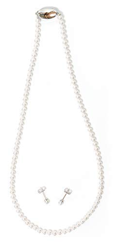 Sakuya Baby Pearl Shell Pearl Necklace and Earring Set with Jewelry Box, 4mm X 42cm, White, Art-Set-442Whitep