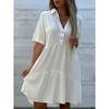 QICED Women's Fashion Summer Spring Solid Color Print V-Neck Short Sleeve Casual Dresses
