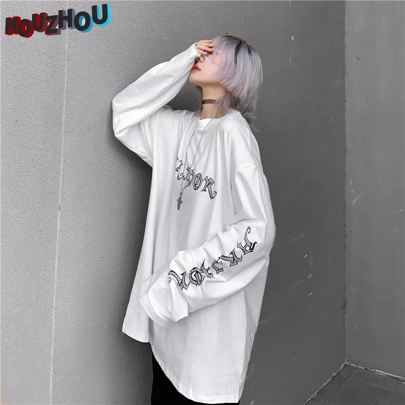 Harajuku Oversize Long Sleeve T-shirt E Girl Anime Printed Japanese Streetwear Hiphop Punk O-neck Gothic Casual T-shirt Tops for Girls Y2k Club Style